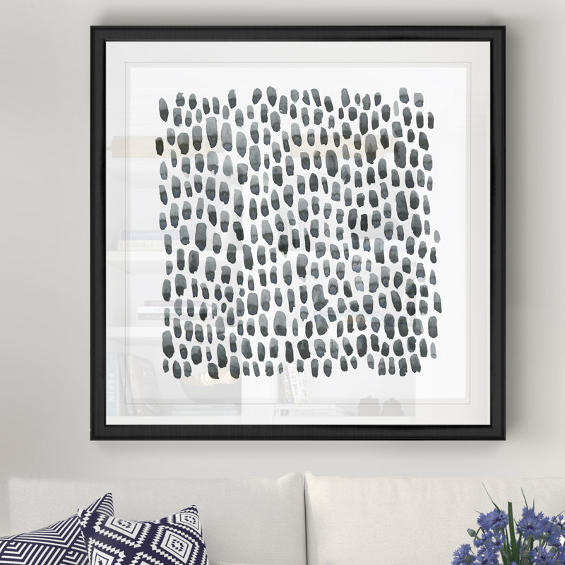 «Blue Gray Tessera I», peinture sur toile, Cadre noir, H 30,5 po x l 30,5 po x P 1,5 po