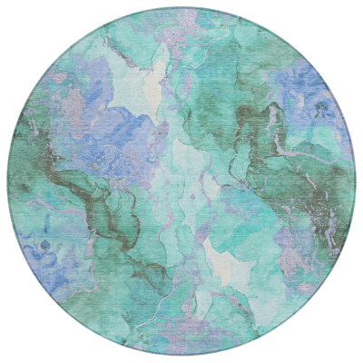 Machine Washable Indoor/Outdoor Xhevrie Teal Rug