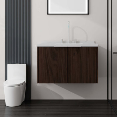 Meuble-lavabo flottant avec comptoir en marbre de culture et portes à fermeture en douceur