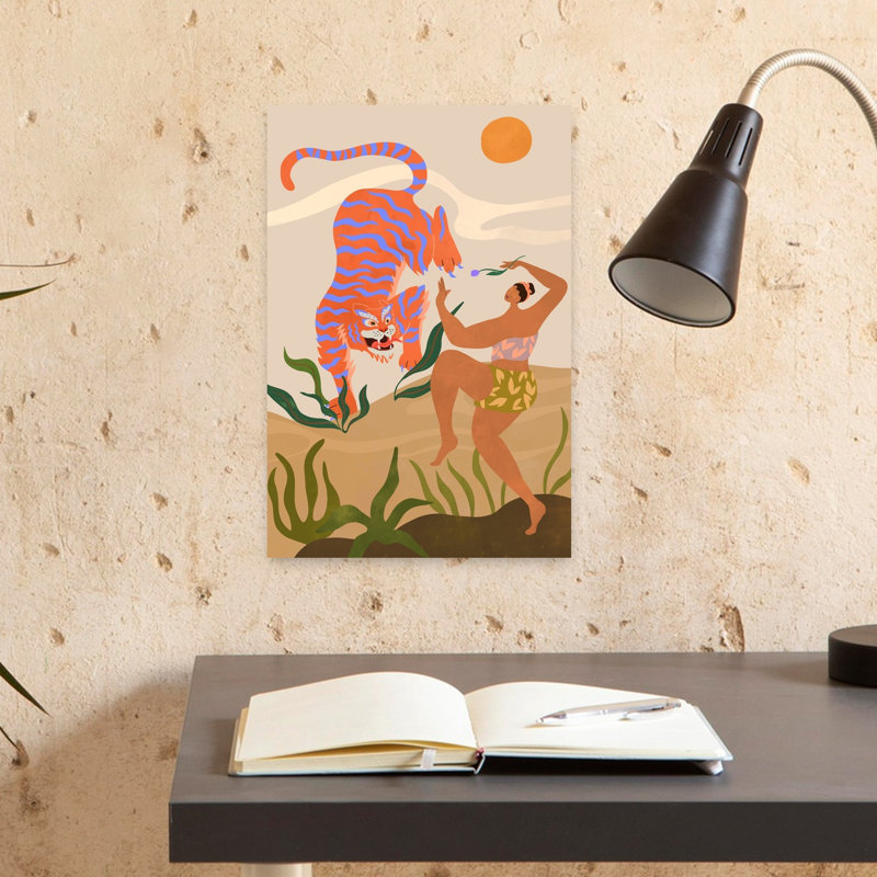 Dance With Me Colorful Contemporary Tiger Flower Plant Wall Art Print, 45.72cm H x 30.48cm W