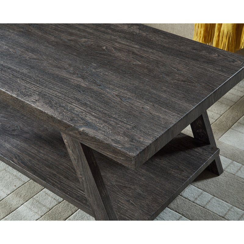 Contemporary Wood Coffee Table, Extra Shelf Storage And Wide-angled Leg Accent Replicated With Legs For Enhanced Space