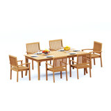 7 Pcs Grade-A Teak Wood Dining Set: 83" Rectangle Table And 6 Leveb Stacking Arm Chairs #11LV1806
