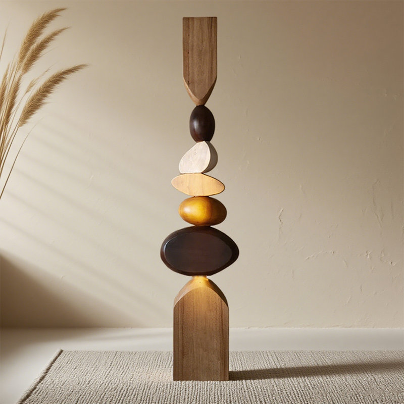 Handcrafted Rubber Wood Abstract Stacked Sculpture