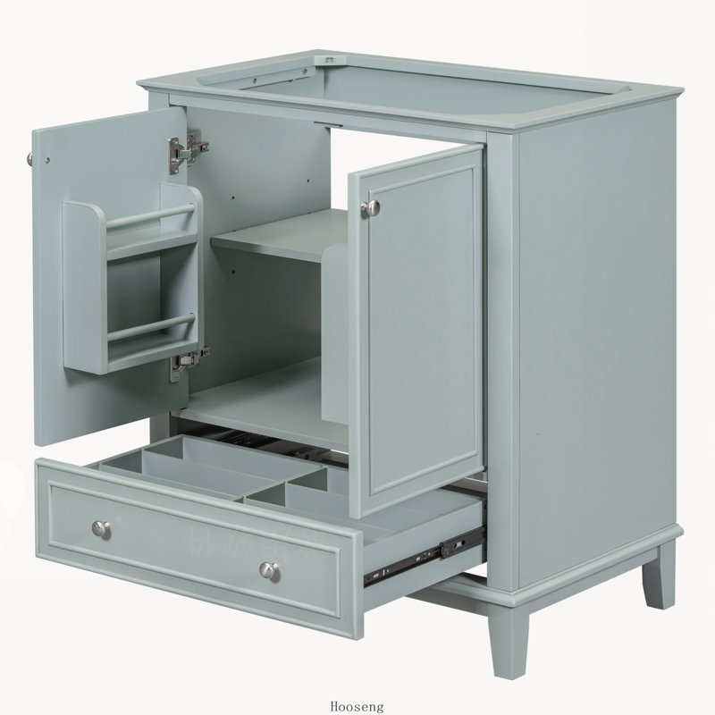 Base de meuble-lavabo autoportant 30 po avec cadre solide et multifonctionnel avec portes et tiroir, vert, Vert