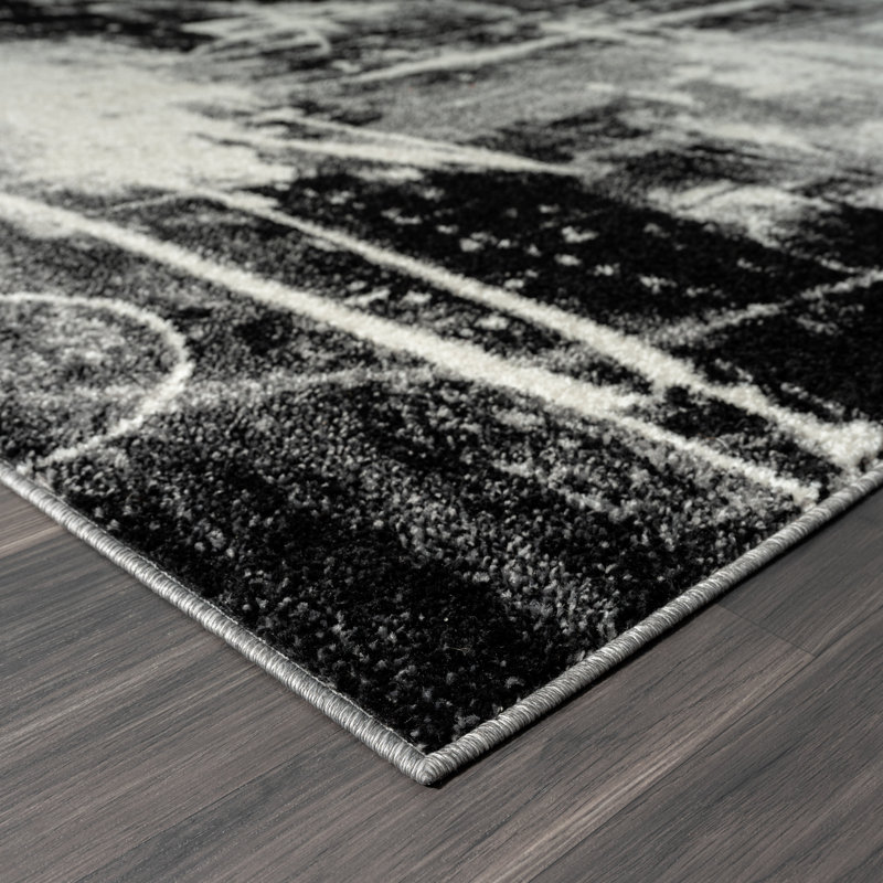 Stourbridge Abstract Area Rug in Black, Rectangle 5'3" x 7'6"