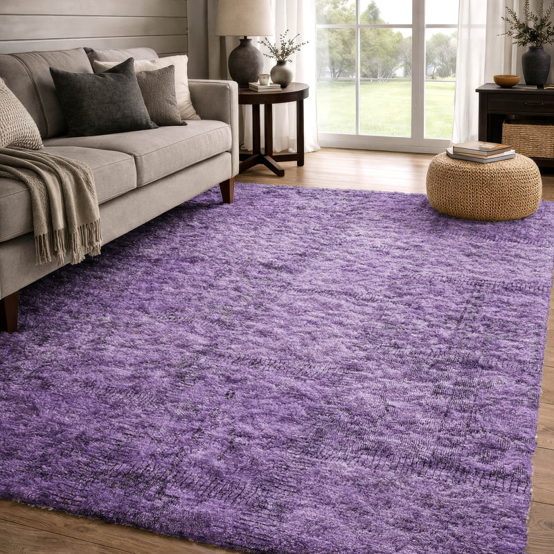 Tapis à poil long de qualité supérieure lavable à la machine ADS685, Mauve, 10 pi x 14 pi