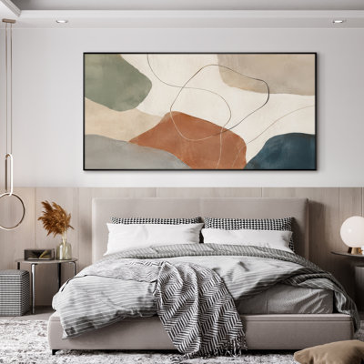 Extra Large Wall Art Fabric Print - Organic Abstract Shapes with Earth Tone Color Blocks for Living Room or Bedroom - "Frame Assembly Required (Unfinished Frame)"