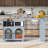 Rolling Kitchen Island With Extended Table, Kitchen Island On Wheels With LED Lights,Power Outlets And 2 Fluted Glass Doors, Kitchen Island With A Storage Compartment And Side 3 Open Shelves-1196730205