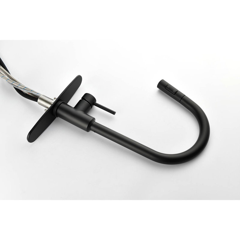 Robinet de cuisine en acier inoxydable noir mat avec bec rétractable, buse rotative à 360 °, deux réglages de débit d'eau, contrôle simple de la température et du débit, rétractable, noir, rotatif sans effort