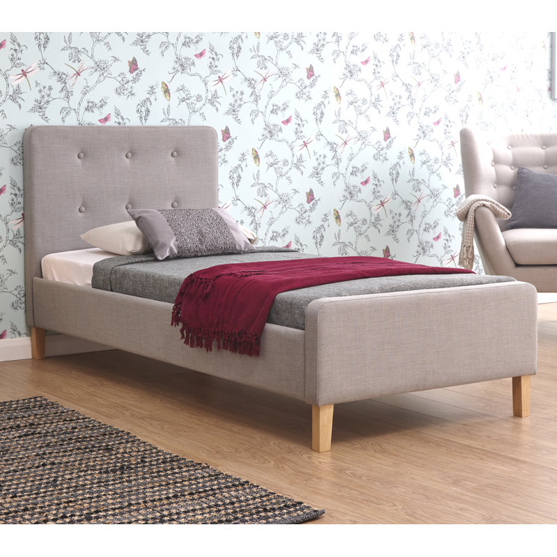 Elinor Upholstered Bed, Single (3'), Light Grey