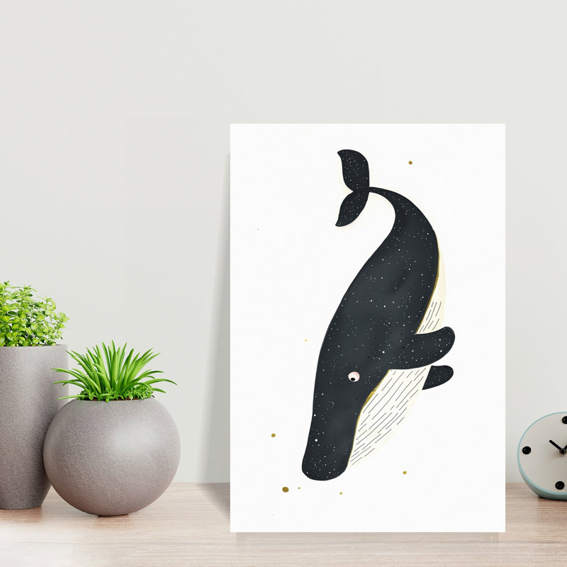 Celestial Whale Friend Playful Whimsical Contemporary Whale Ocean Wall Art Print by Mathieu - Wrapped Canvas Print