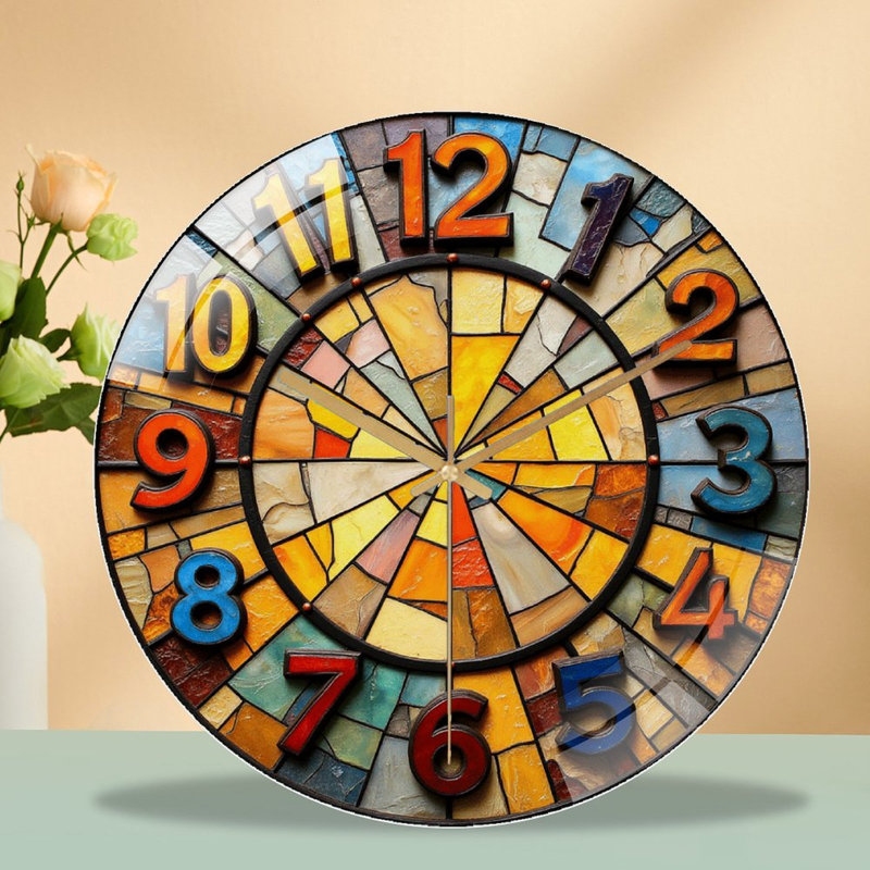 Vintage Colorful Glass Wall Clock Home Decor Art - 12'' Modern Glass Wall Clock