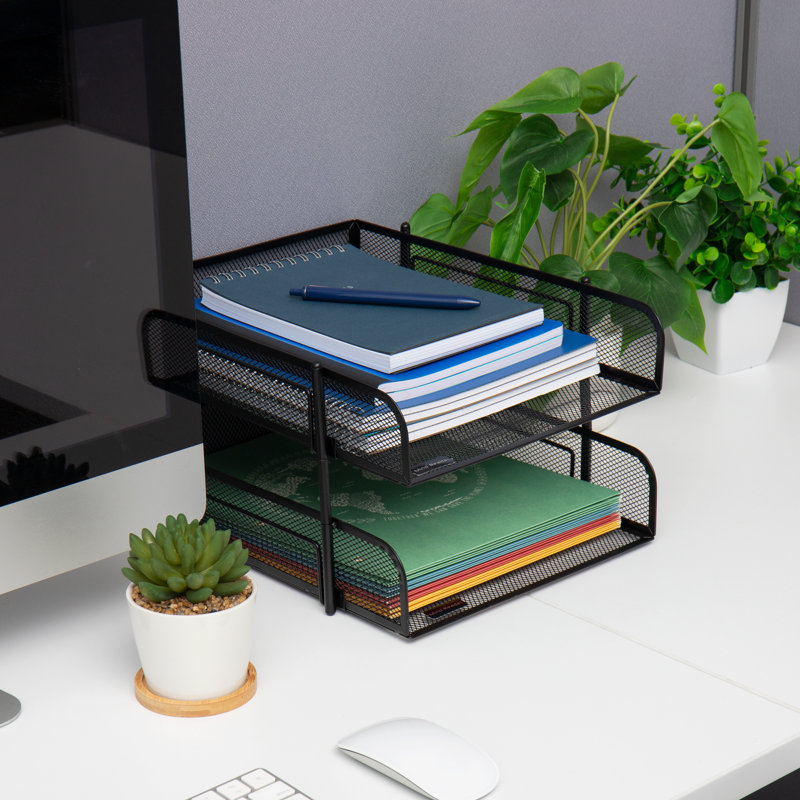 Mind Reader Stackable Paper Tray, Desktop Organizer, File Storage, Office, Metal Mesh, 10.5"L x 13.25"W x 7.5"H, 2-Piece