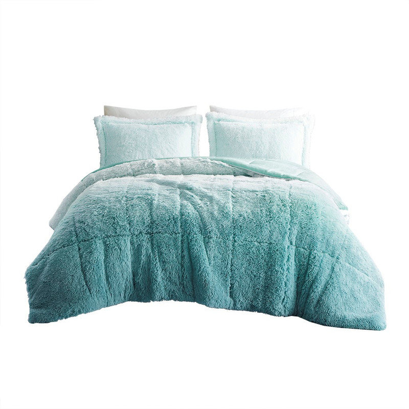Faux Fur Shaggy Comforter Mini Set with Shams - Hypoallergenic Polyester Filling, Dustproof Design, Ombre Style, Machine Washable