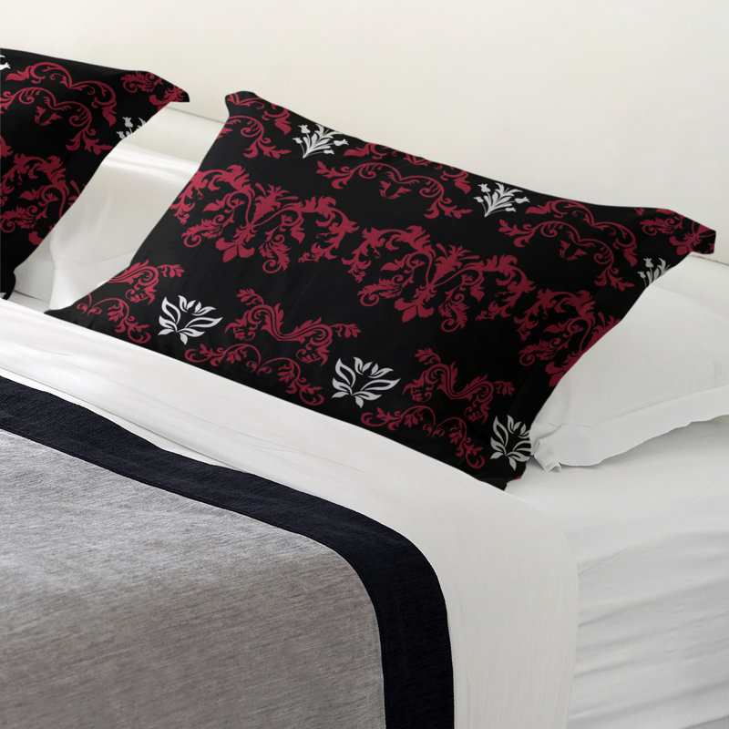 Football Baroque Pattern Pillow Sham, Microfiber, Standard, Black/Red/White