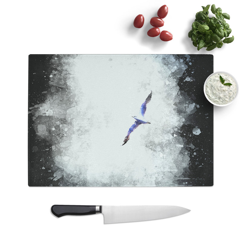 Tempered Glass Flying Seagull Abstract Chopping Board, 20 cm x 28.5 cm
