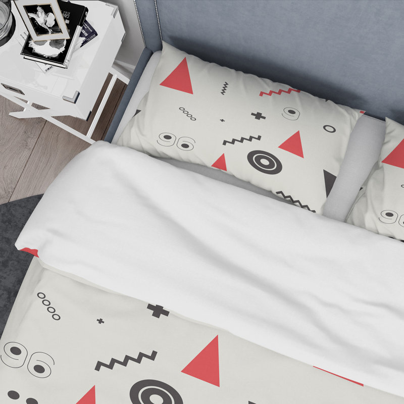 Ensemble de housse de couette moderne et contemporaine en microfibre rouge / noir / blanc, Housse simple + 1 taie décorative