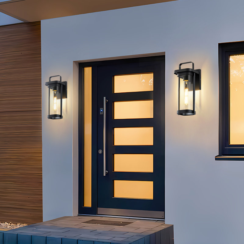 Outdoor Wall Lantern 11 Inch, Modern Black Exterior Wall Light With Clear Glass Shade, Waterproof Compact Porch Lighting For Narrow Entryway, Hallway, Garage Side, E26 Base (Bulb Not Included)