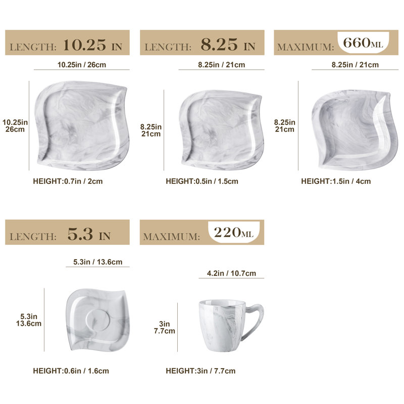 30-piece Marbling Grey Porcelain China Dinnerware Set, Service For 6 