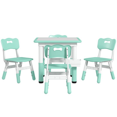 Harriet Bee 5 Pieces Kids Table And Chair Set, Height Adjustable Toddler Table And Chair Set, Activity Table And Chair Set With Storage, For Playroom,