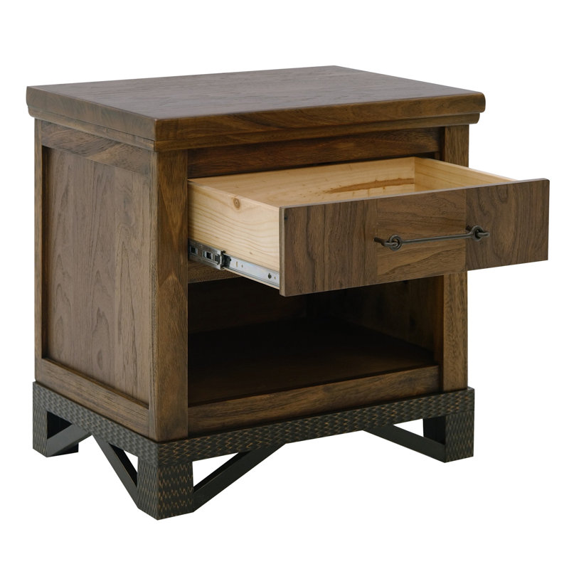 Table de chevet Ally, 1 tiroir et tablette inférieure, bois de noyer brun Parota