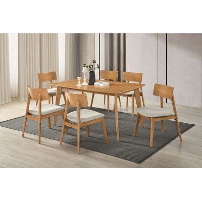 Casual Farmhouse Dining Set with Curve Back Chairs and Upholstered Seating