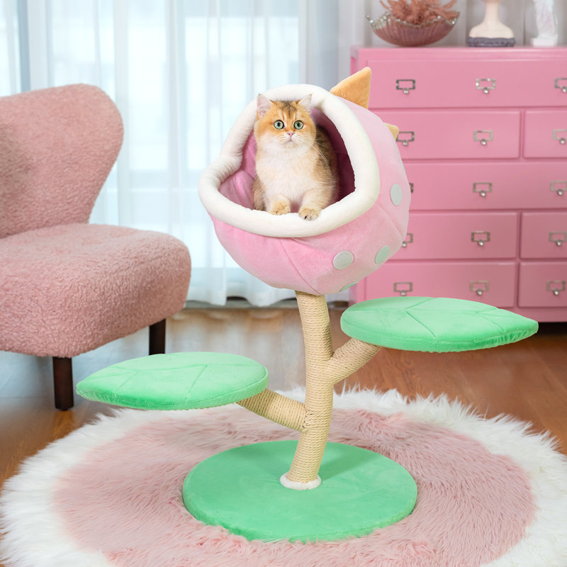 31.5'' Monster World Cat Tree with Cat Scratching Posts, Large Cat Tower with Platforms, Warm and Cute Cat Condo For Indoors