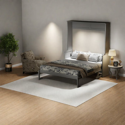 Grands lits escamotables grand format, lit mural gris en panneau de fibres à densité moyenne pour bureau à domicile