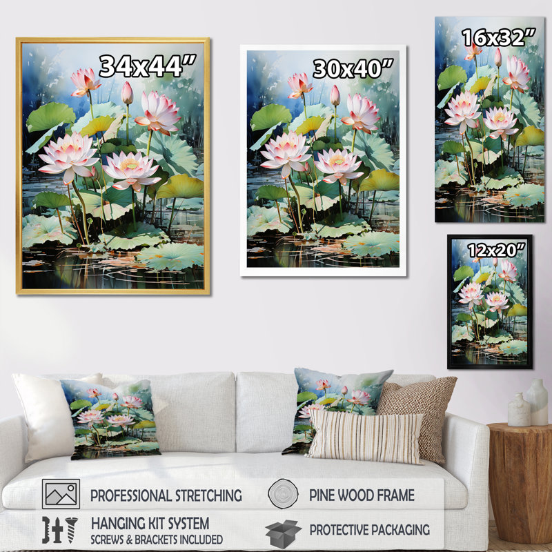 «Geryon China Art Lotus Pond II», reproduction, H 32 po x l 16 po x P 1 po, Cadre photo argenté