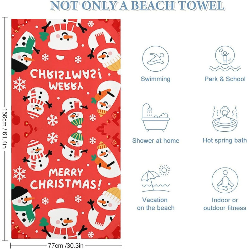 Serviette de plage en microfibre de Noël à séchage rapide 32 pi x 63 po