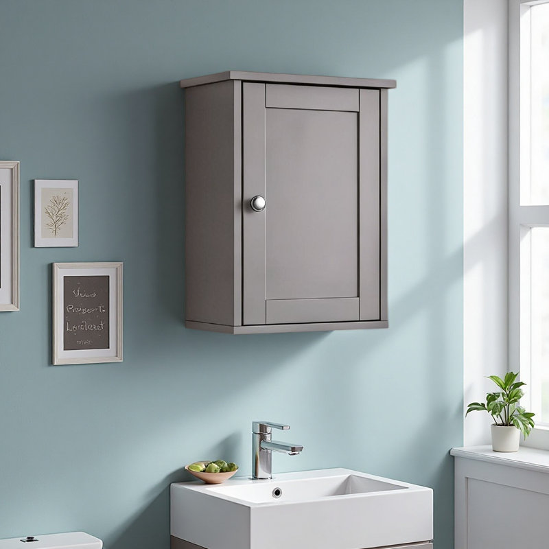 Panneau de fibres à densité moyenne P2, 34,6 x 20 x 50 cm, porte simple avec une tablette, meuble-lavabo pour salle de bain