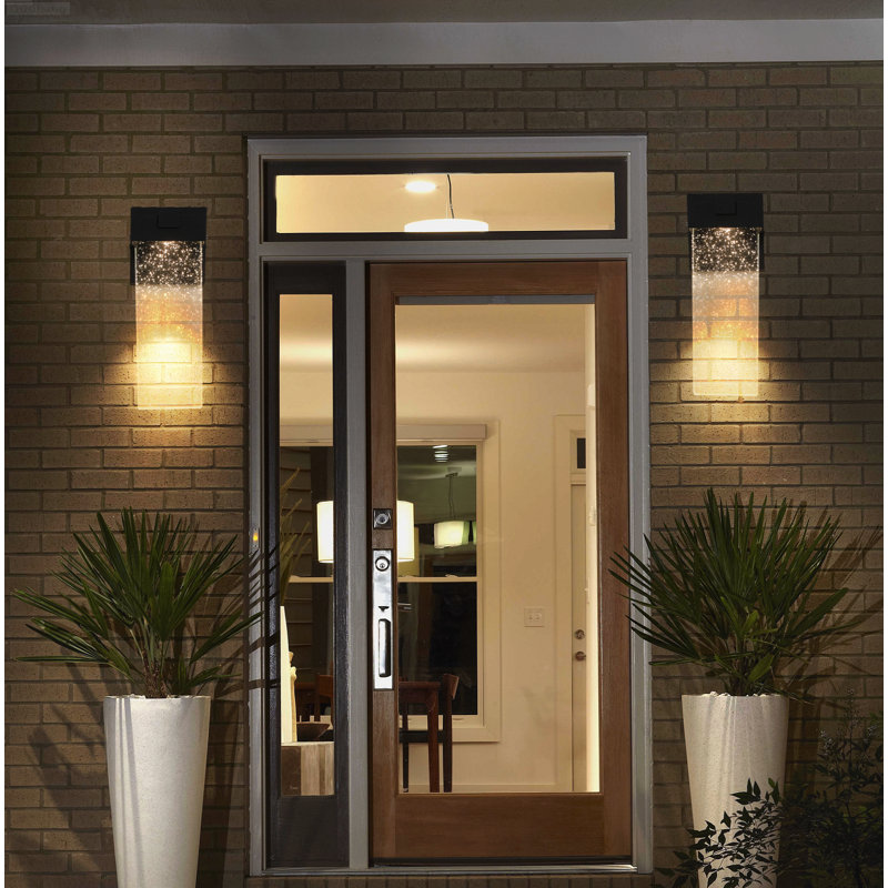 2-Pack Modern Geometric LED Crystal Wall Lantern Matte Black, Wall Switch Only
