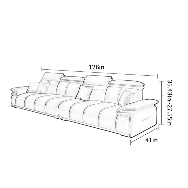 American minimalist and luxurious sofa, 35.43" H x 126" W x 41" D, 4