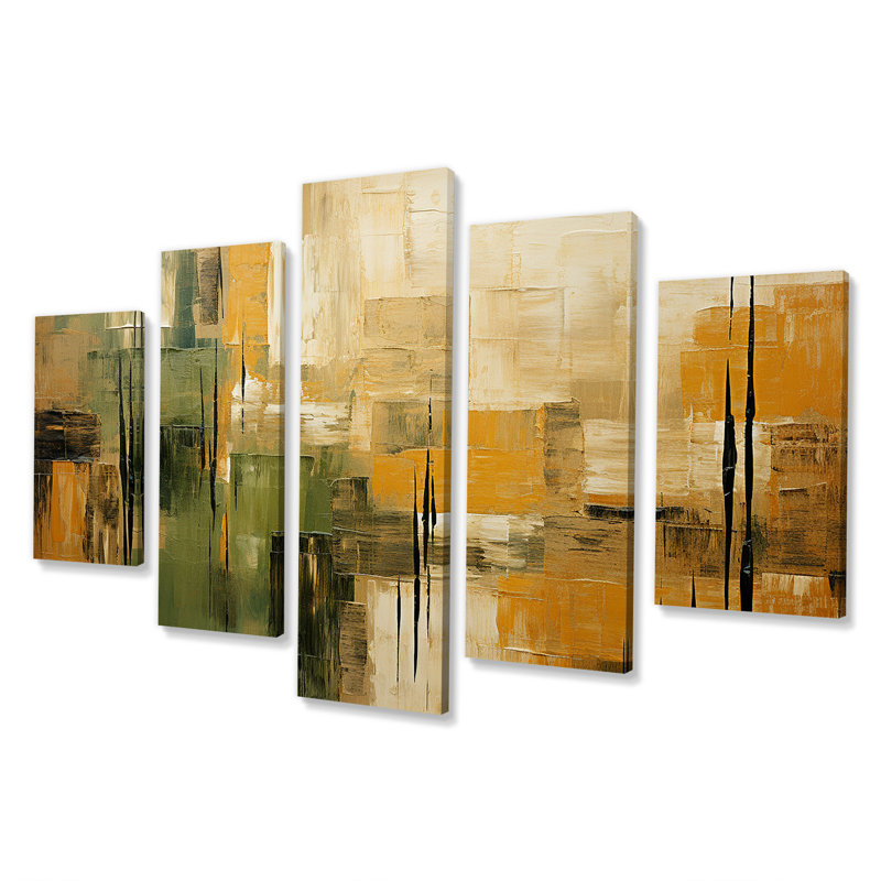 "Green Beige Wild Essence Collage I" - art mural Tachisme Multipanel
