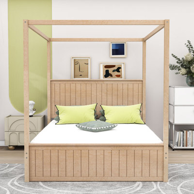 3 Drawers Queen Canopy Platform Bed with Twin XL Trundle