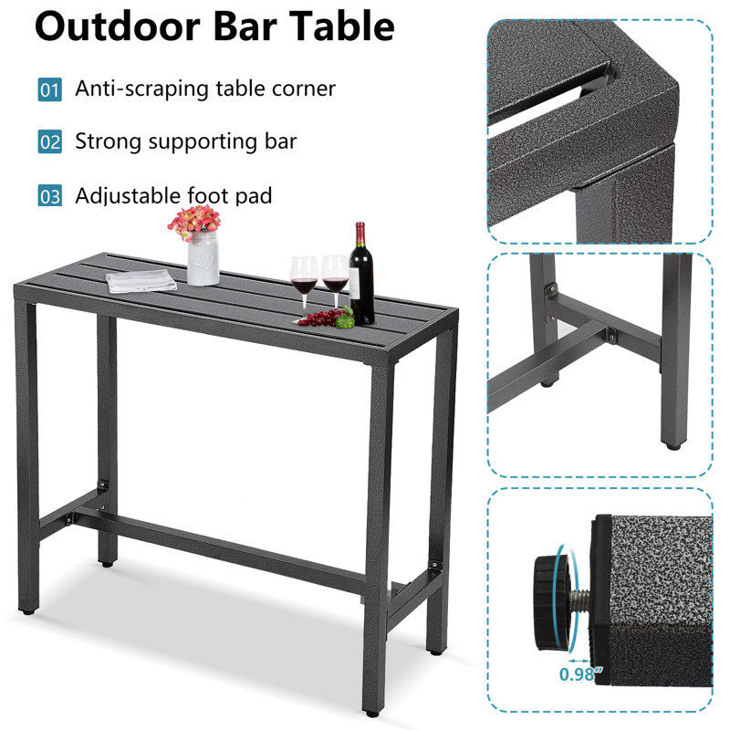 Counter Height 36.97'' Iron Bar Table, 15.6" W x 46.8" L, Grey