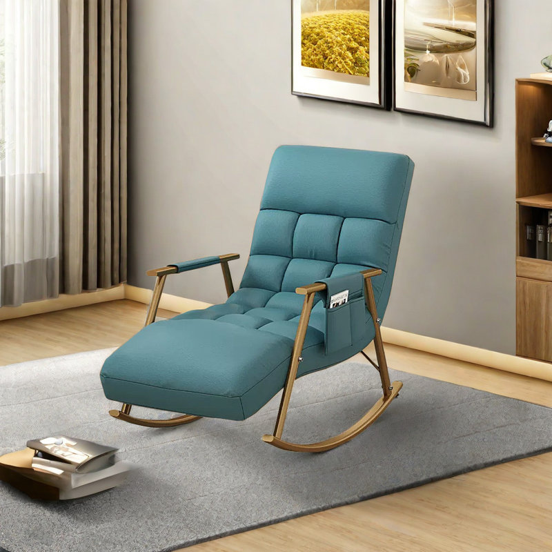 Chaise berçante réglable ergonomique en métal, Turquoise, Or