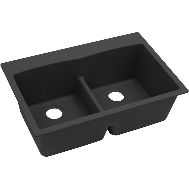 Quartz Classic 33" x 22" x 10" Double Basin Drop-In Kitchen Sink, Black