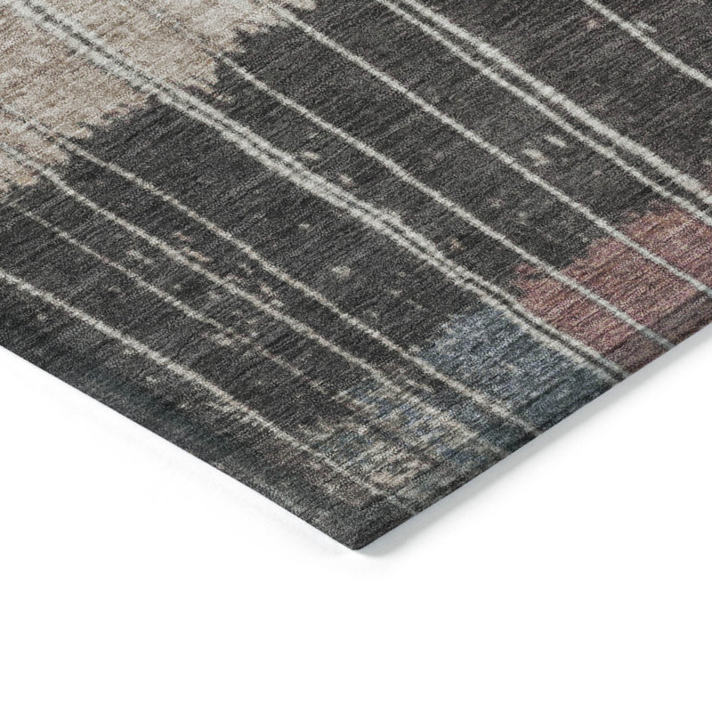 3' X 5' Mauve Blue And Gold Striped Washable Indoor Outdoor Area Rug