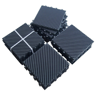 Patio Interlocking Deck Tiles, 12"X12" Square Composite Decking Tiles, Four Slat Plastic Outdoor Flooring Tile All Weather For Balcony Porch Backyard, (Dark Gray, Pack Of 27)