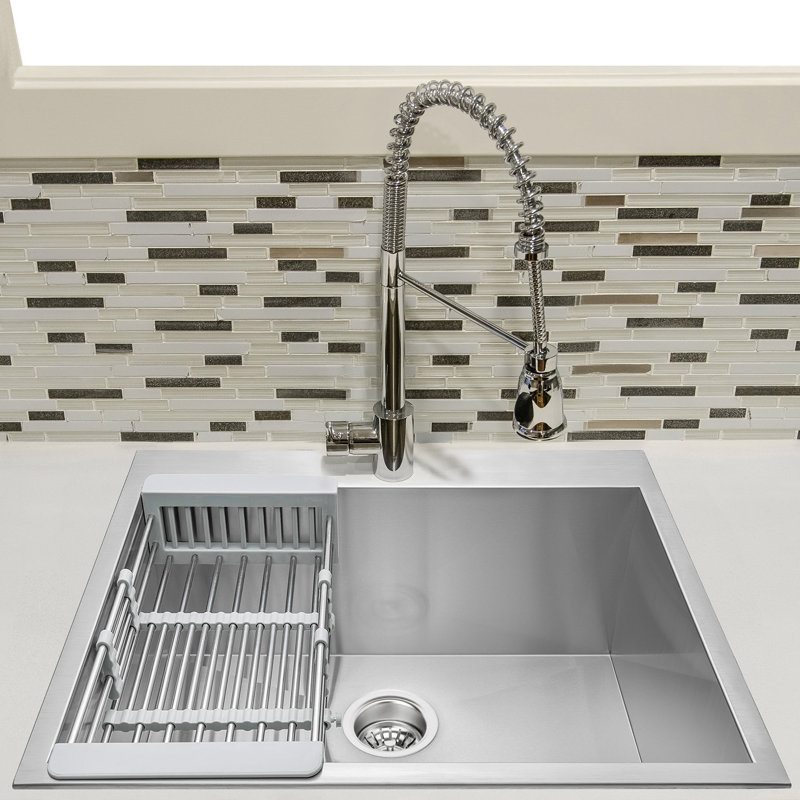 Brushed Stainless Steel Single Bowl Kitchen Sink with Tray