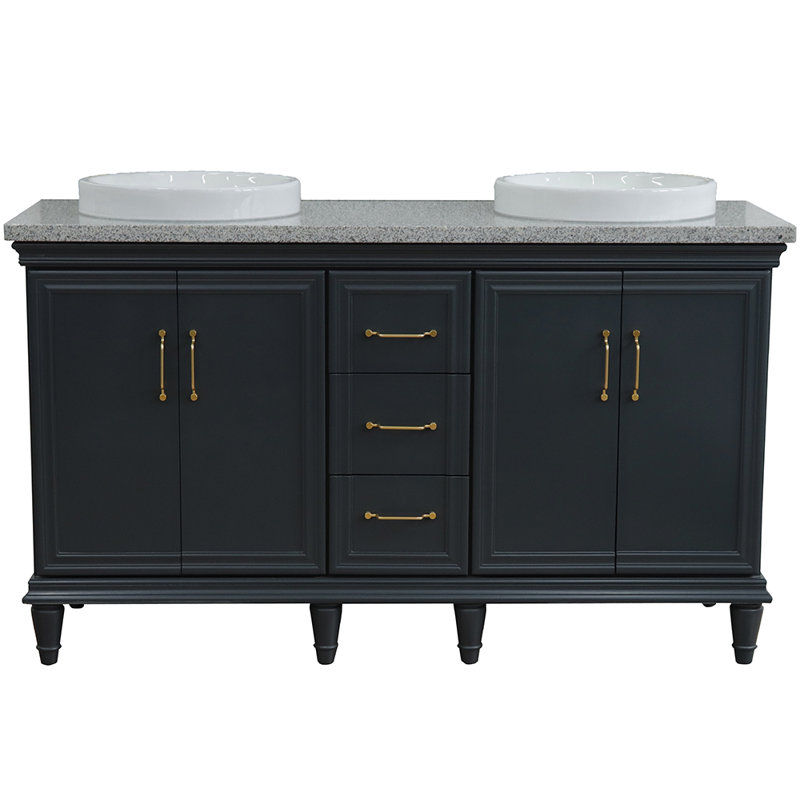Pompano 61'' Double Bathroom Vanity with Top, Dark Gray, Gray