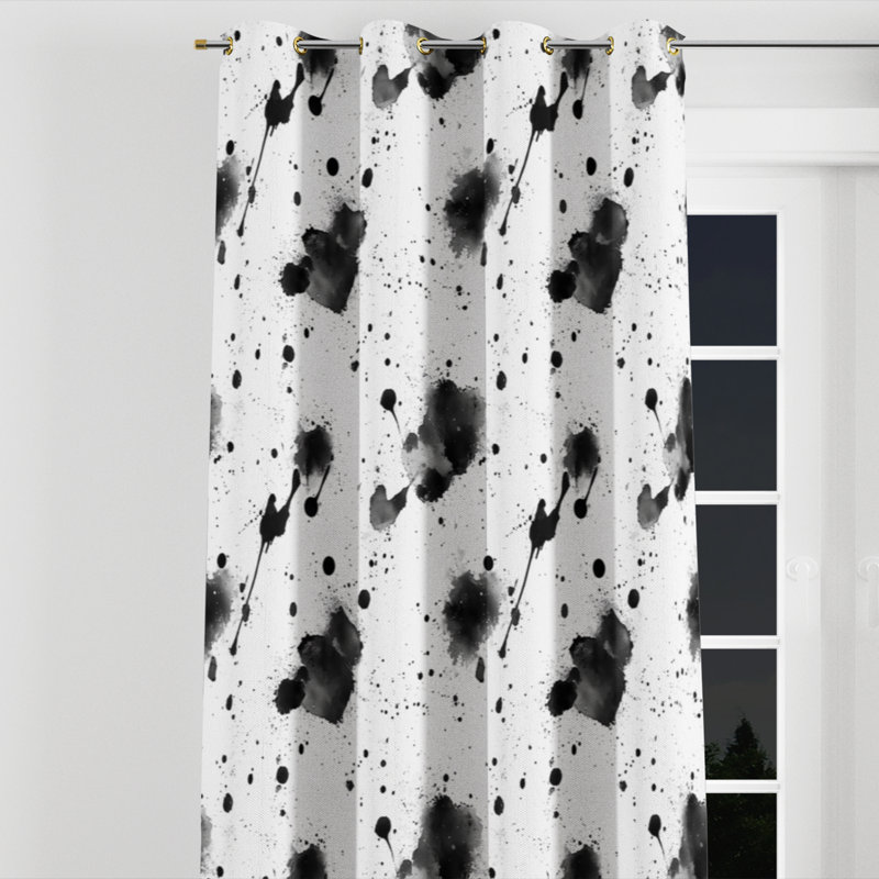 Rideaux de fenêtre modernes - Rideau à œillets à encre noire et blanche abstraite - 1 panneau, L 52 po x L 90 po