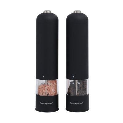 Buckingham Electric Salt & Pepper Set Matte Black Soft Touch Push Button Battery Operated 