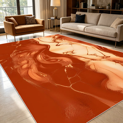 1pièces tapis abstraits en marbre orange brûlé fluide pour le salon, doux et confortables, adaptés à toutes les saisons, faciles à entretenir, lavables à la machine, conviennent à la chambre à coucher, au vestibule, à la cuisine, au patio, à la maison et à l'extérieur.