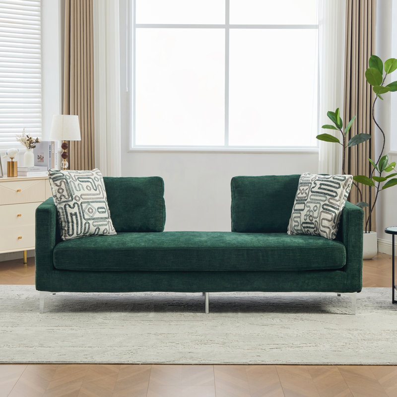 Canapé 77,5 po en chenille 77 po avec 4 coussins et un dossier ouvert, Green Chenille