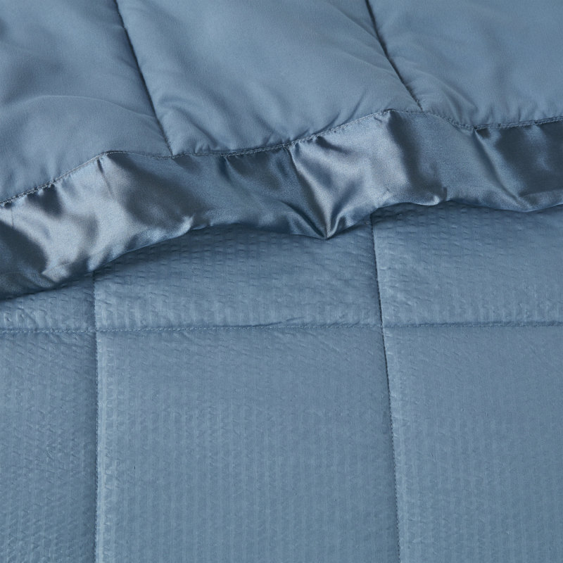 King Slate Blue Quilted Down Alternative Blanket with Satin Trim