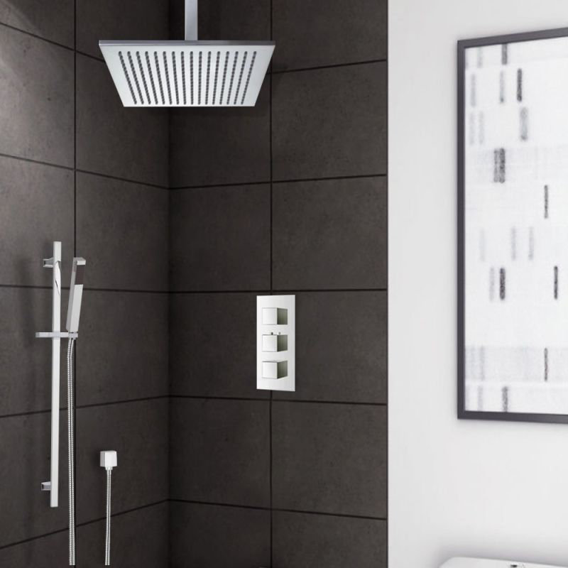 Ensemble de pomme de douche carrée en laiton massif chromé 10 po avec douchette Juno