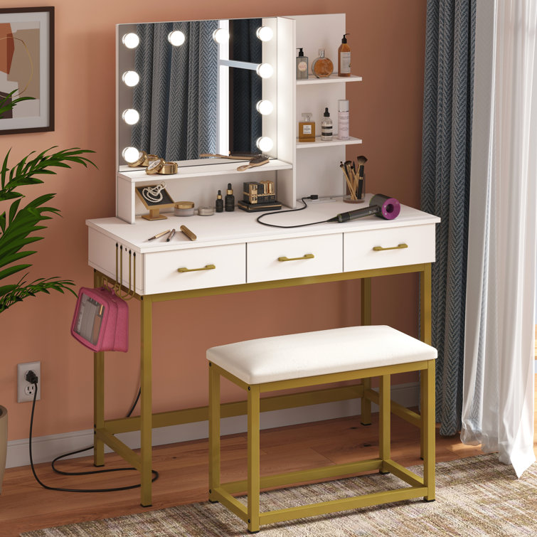Willa Arlo Interiors Paradis 39.4 Makeup Vanity with USB Power Outlet & 2  Adjustable Hooks & Reviews