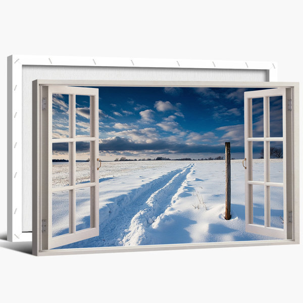 Window Canvas East Urban Home Large Winter Window Canvas Wall Art Snowy Landscape ...